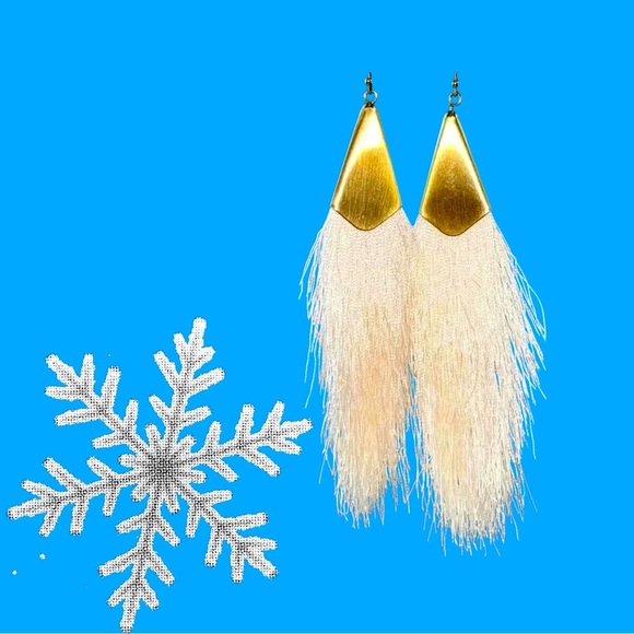 GOLD TONE & IVORY TASSELED PIERCED EARRINGS - Picture 1 of 6